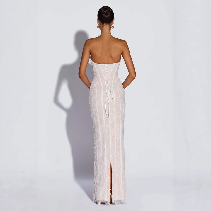 Damen Hochzeitskleid mit elegantem trägerlosen Design und luxuriösem Tüllabschluss Drune