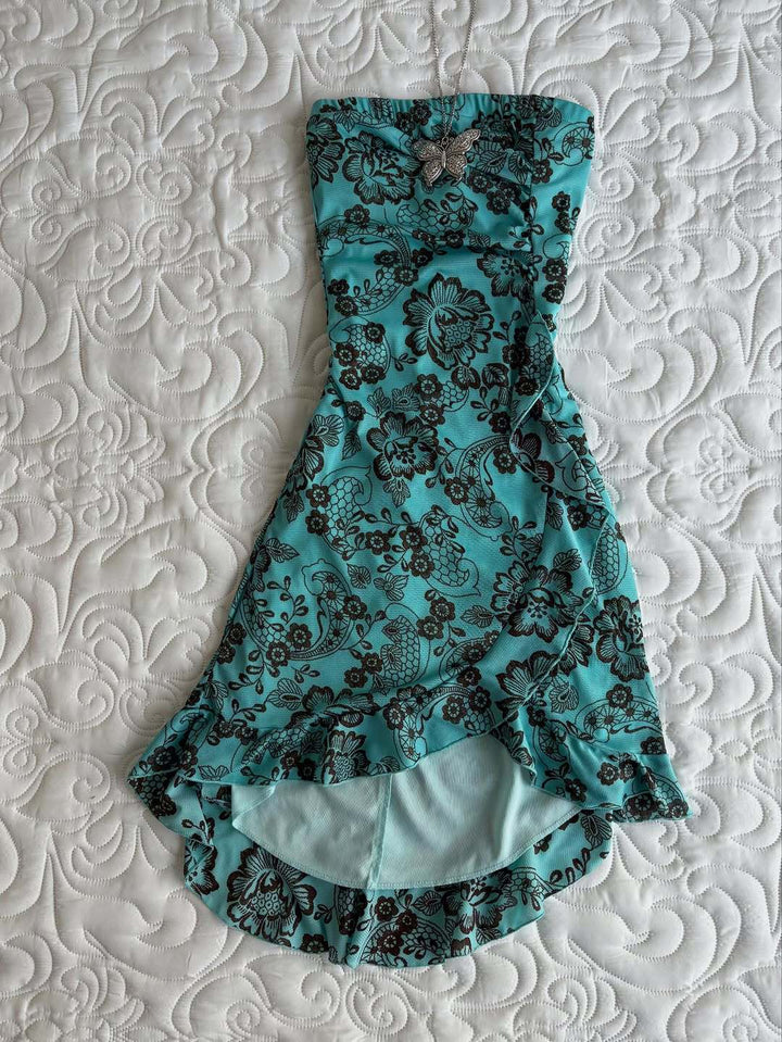 Damen Elegantes bodenlanges Kleid mit floralen Mustern Drune