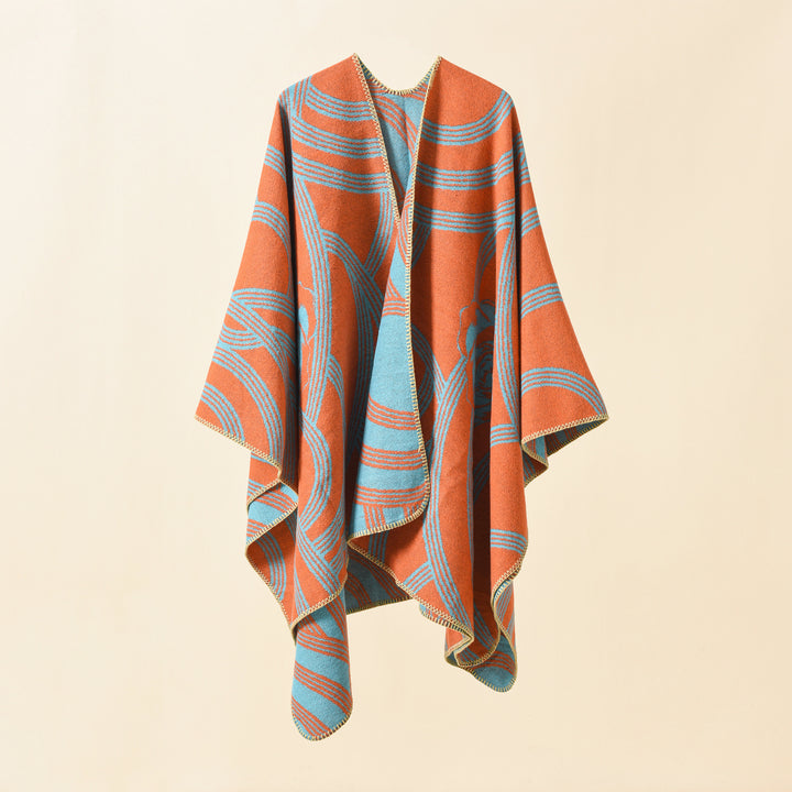 Damen Kunstvoller Wickel-Poncho mit elegantem Floraldesign Drune