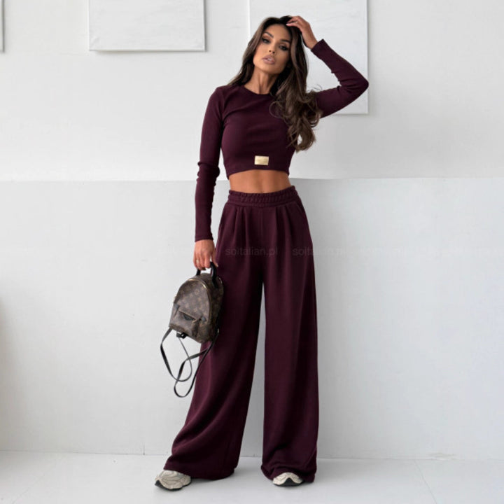 Damen Bequemes Set aus cropped Oberteil und weitem Jogginghose Drune