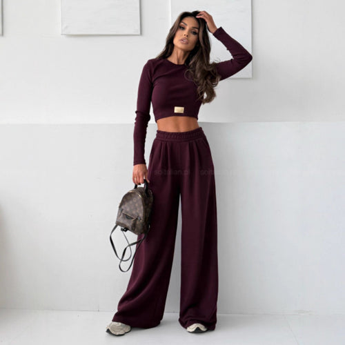 Damen Bequemes Set aus cropped Oberteil und weitem Jogginghose Drune
