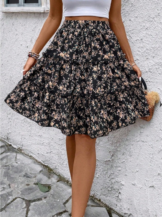 Damen Sommerrock mit charmanten Volantdetails und floralem Muster Drune