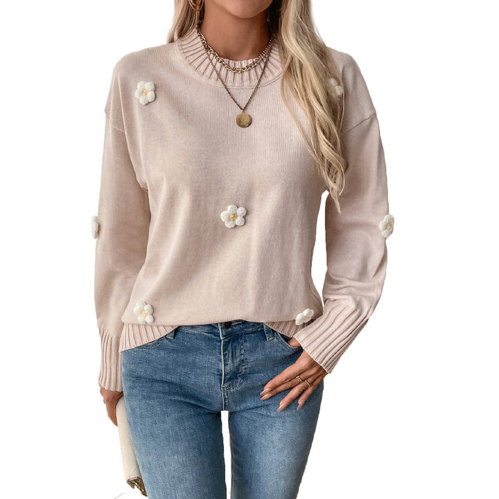 Damen lässiger Pullover mit floralem Applikationsdesign und strukturiertem Saum Drune