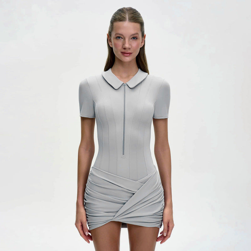 Damen Figurbetontes Minikleid mit Kragen und Reißverschluss Drune
