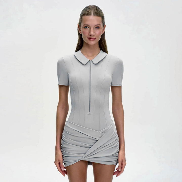 Damen Figurbetontes Minikleid mit Kragen und Reißverschluss Drune
