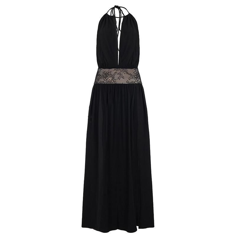 Damen Elegantes Maxikleid mit Spitzenakzenten Drune