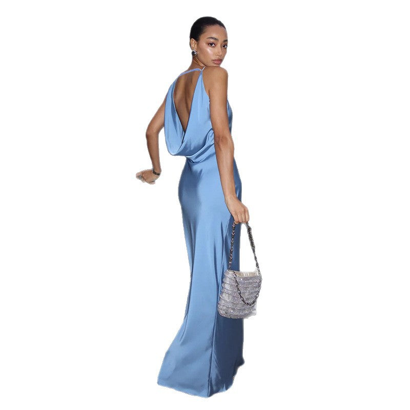 Damen seidiges Maxikleid mit elegantem Cowl-Ausschnitt Drune