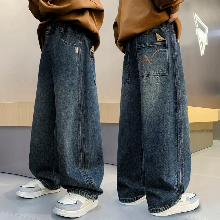 Damen Weite Jeanshose mit Hohem Taillenschnitt Drune