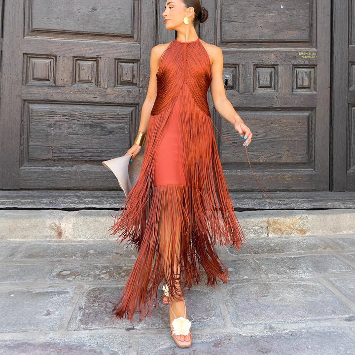 Damen Fransen Maxikleid mit elegantem Schnitt und fließendem Design Drune