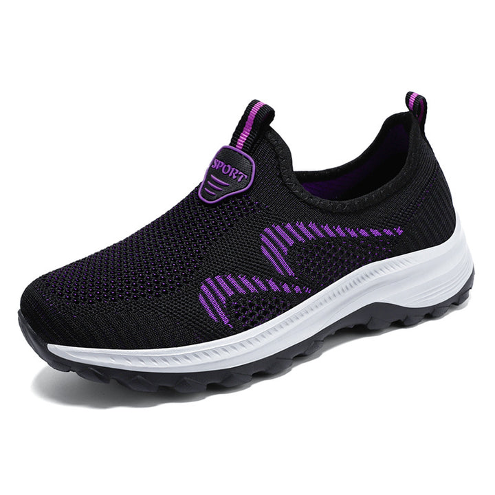 Damen nan leichter gestrickter Slip-On Komfortsneaker mit elastischem Einstieg, atmungsaktivem 3D-Strick und gedämpfter EVA-Keilsohle Drune