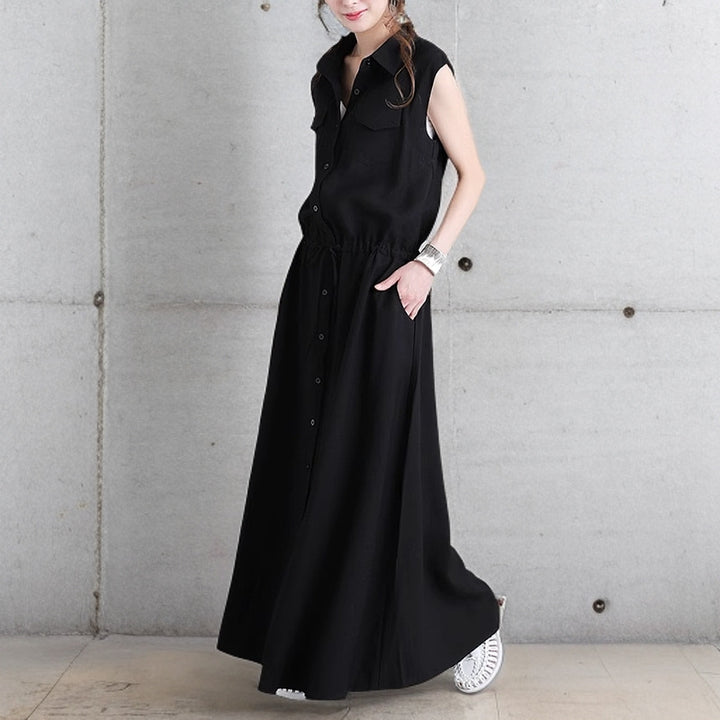Damen nan langes Hemdkleid mit Tunnelzugtaillierung und aufgesetzten Brusttaschen Drune