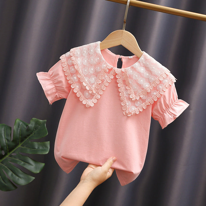 Mädchen Bluse mit romantischem Spitzenkragen und Rüschendetails Drune