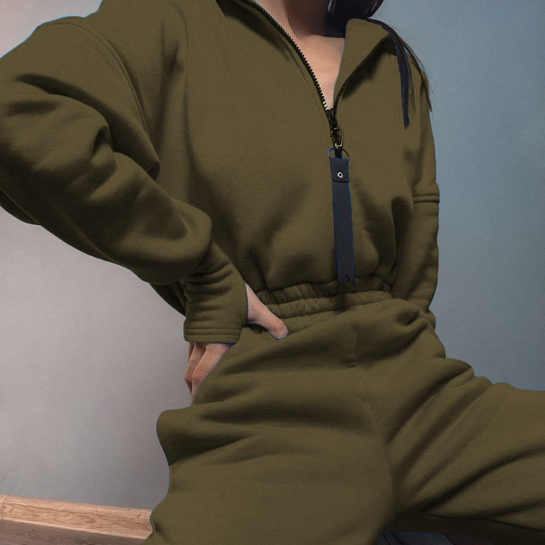 Damen nan kurzes Halbzip-Loungewear-Set mit elastischem Taillenbund und oversized Schnitt Drune