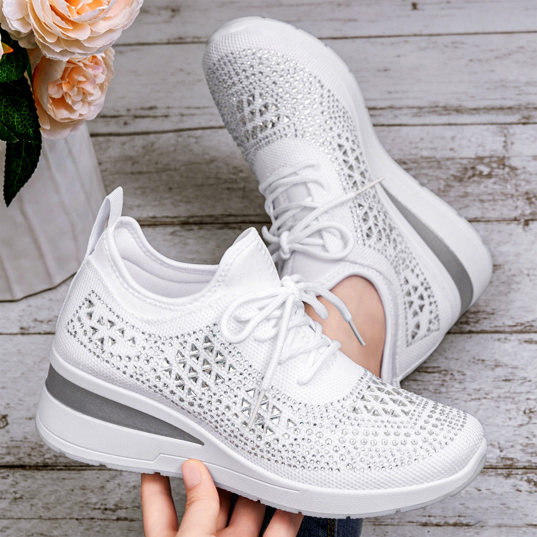 Damen nan Strick-Plateau-Sneaker mit funkelnder Verzierung, sockenähnlichem Einstieg und stoßdämpfender EVA-Zwischensohle Drune