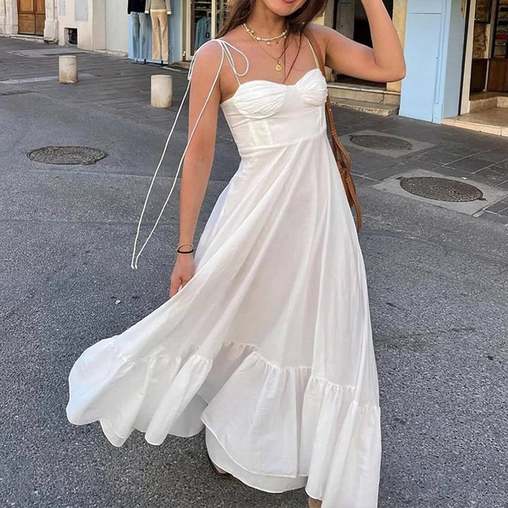Damen Maxikleid mit rüschengeschichtetem Saum und tailliertem Oberteil Drune