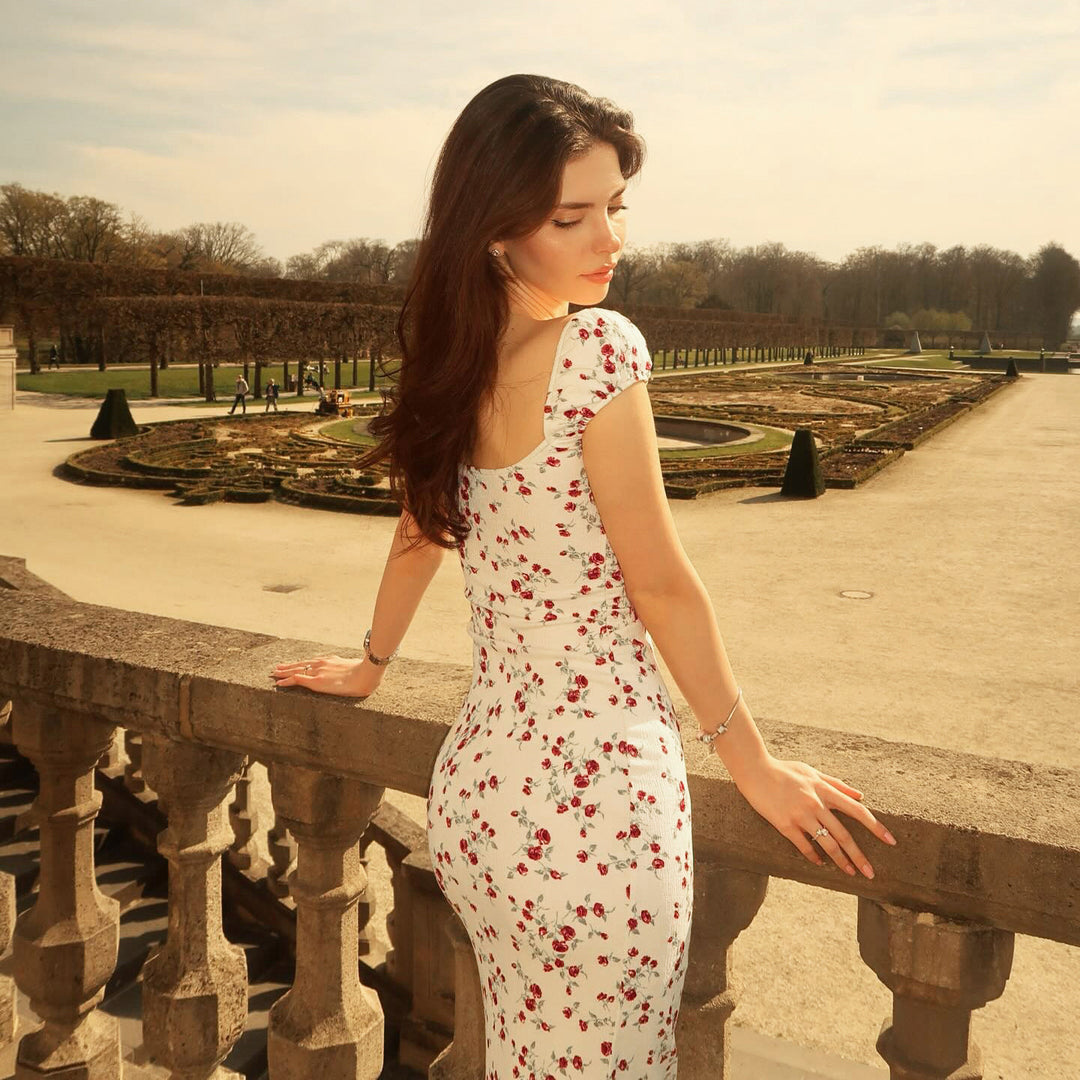 Damen romantisches Blumenkleid mit Raffungen und Spaghetti-Trägern Drune