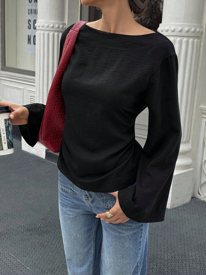 Damen elegantes Oberteil mit weitem Ärmel und schickem Bund Drune