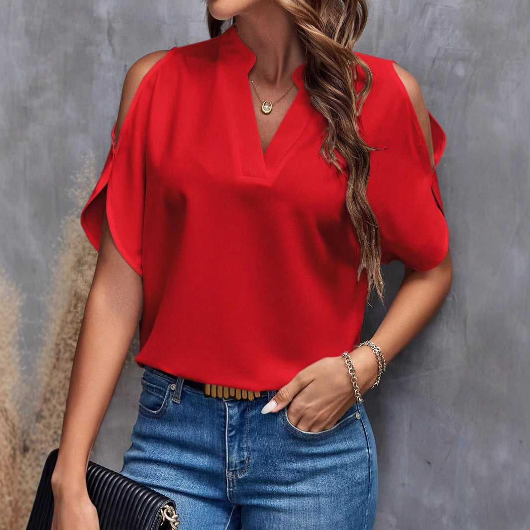 Damen Bluse mit offenen Schultern und elegantem Stehkragen Drune