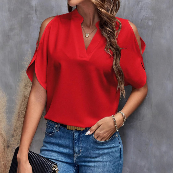 Damen Bluse mit offenen Schultern und elegantem Stehkragen Drune