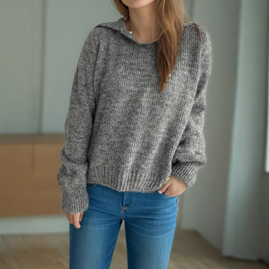 Damen lässiger Pullover mit voluminösen Ärmeln und modernem Strukturstrick Drune
