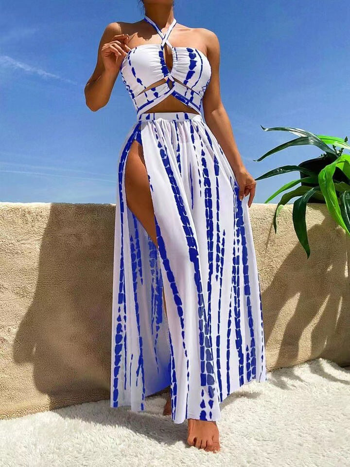 Damen Luftiges Strandkleid mit tiefem Ausschnitt und seitlichem Schlitz Drune