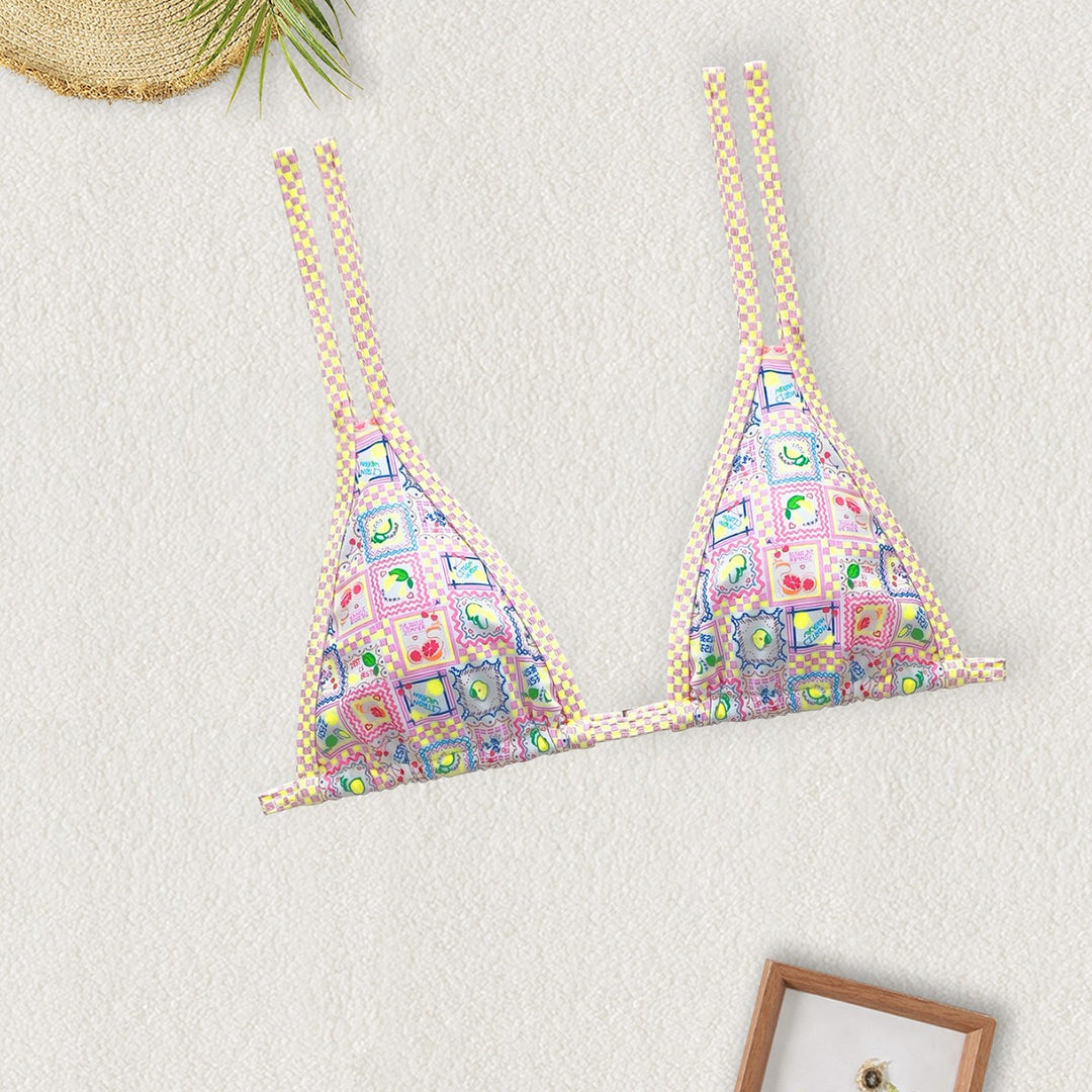 Damen Triangel-Bikini mit buntem Patchwork-Muster Drune