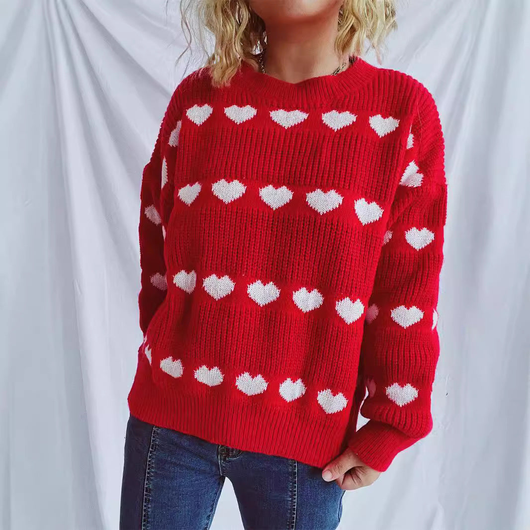 Damen kuscheliger Pullover mit romantischem Herzmuster Drune