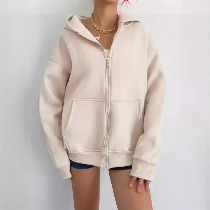 Damen nan oversized Kapuzenjacke mit Reißverschluss und Kängurutaschen Drune