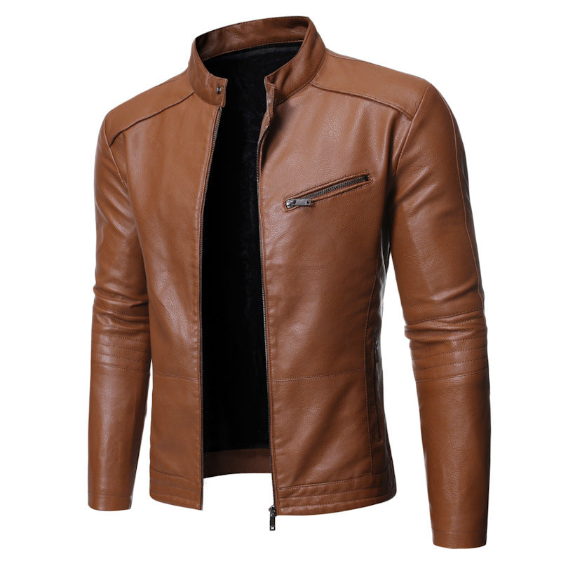 Herren Lederjacke mit stylishem Stehkragen und praktischen Reißverschlusstaschen Drune