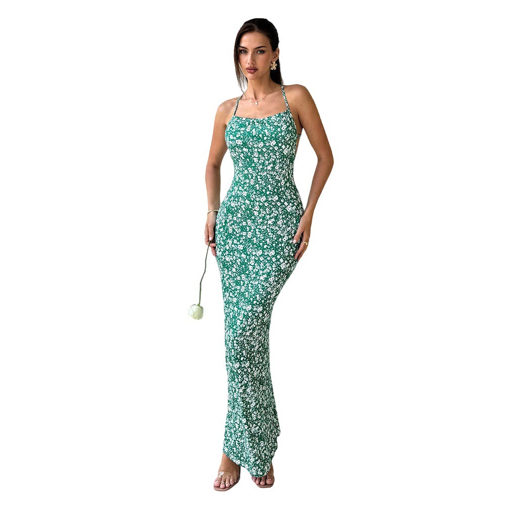 Damen Maxikleid mit verstellbaren Spaghettiträgern und floraler Druckdetail Drune
