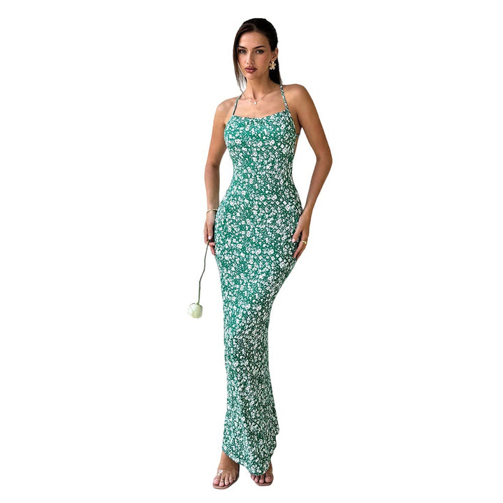 Damen Maxikleid mit verstellbaren Spaghettiträgern und floraler Druckdetail Drune
