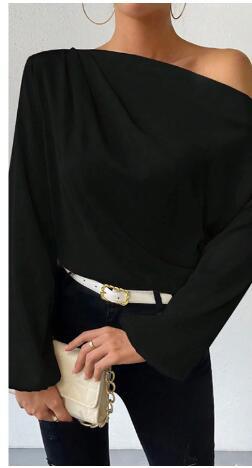 Damen Satin-Oberteil mit asymmetrischem Ausschnitt und fließendem Schnitt Drune