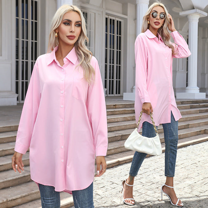 Damen Übergrößen-Hemdbluse mit modernen Details und Brusttasche Heidi-Mode