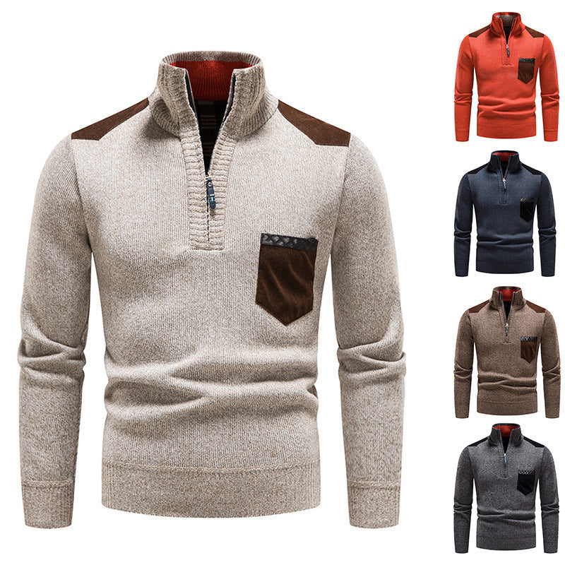 Herren eleganter Pullover mit halbhohem Kragen und feinen Kontrastdetails Drune