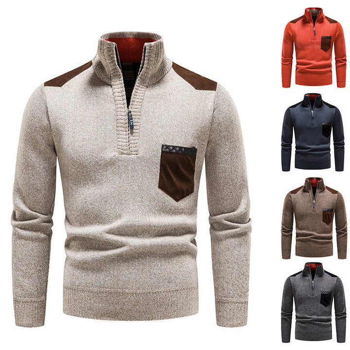 Herren eleganter Pullover mit halbhohem Kragen und feinen Kontrastdetails Drune