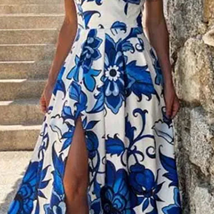 Damen Maxikleid mit floralem Design und hohem Schlitz Drune