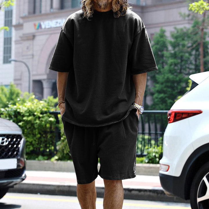 Drune | Lockeres T-Shirt Shorts einfarbiges Set
