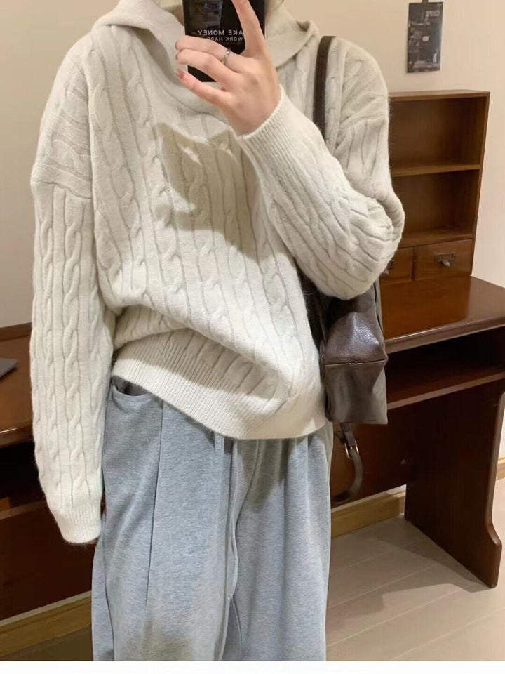 Damen Grobstrickpullover mit Kapuze und strukturierten Rippdetails Drune