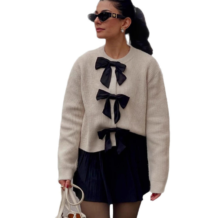 Damen modischer Pullover mit dekorativen Schleifen Drune
