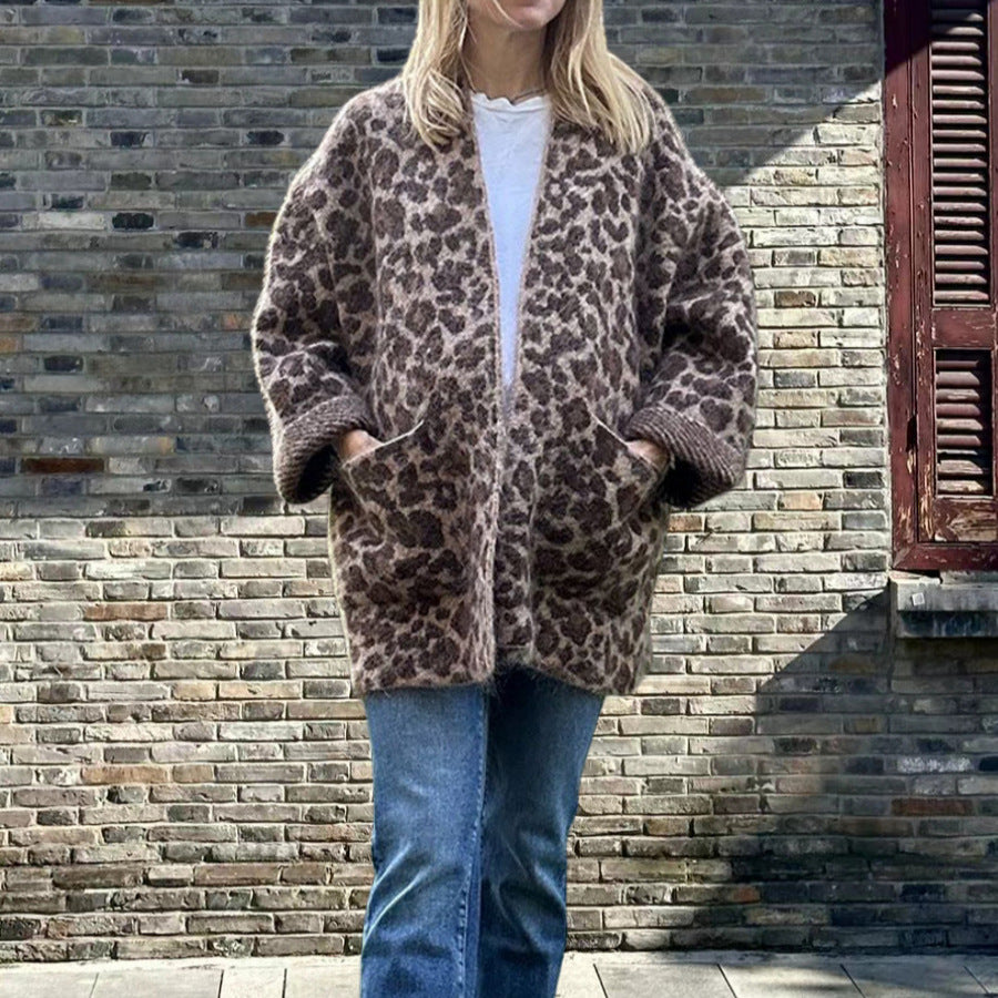 Damen Kuschelige Strickjacke im Leo-Design mit oversized Passform Drune
