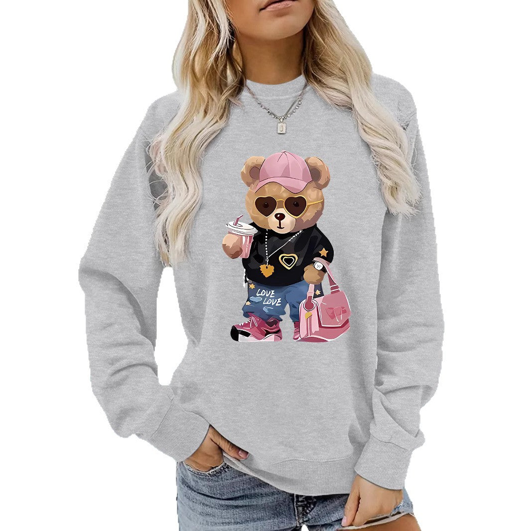 Damen Sweatshirt mit einzigartigem Cartoon-Bären-Motiv und modischem Schriftzug Drune