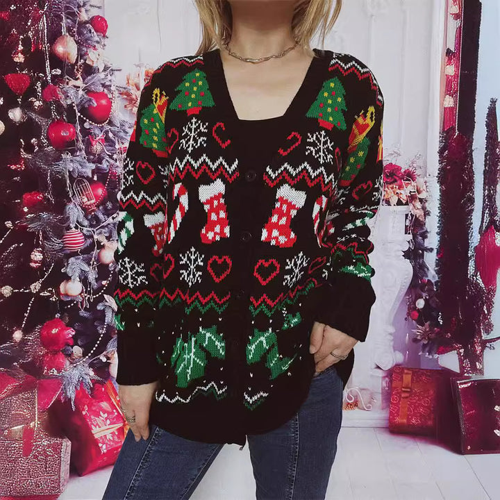 Damen Weihnachts-Strickjacke mit festlichem Motiv und praktischem Knopfverschluss Drune