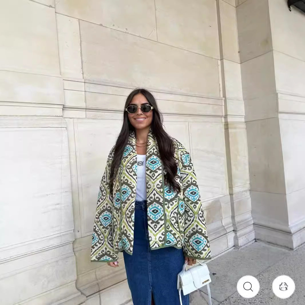 Damen Modische Blazerjacke mit auffälligem geometrischem Muster Drune