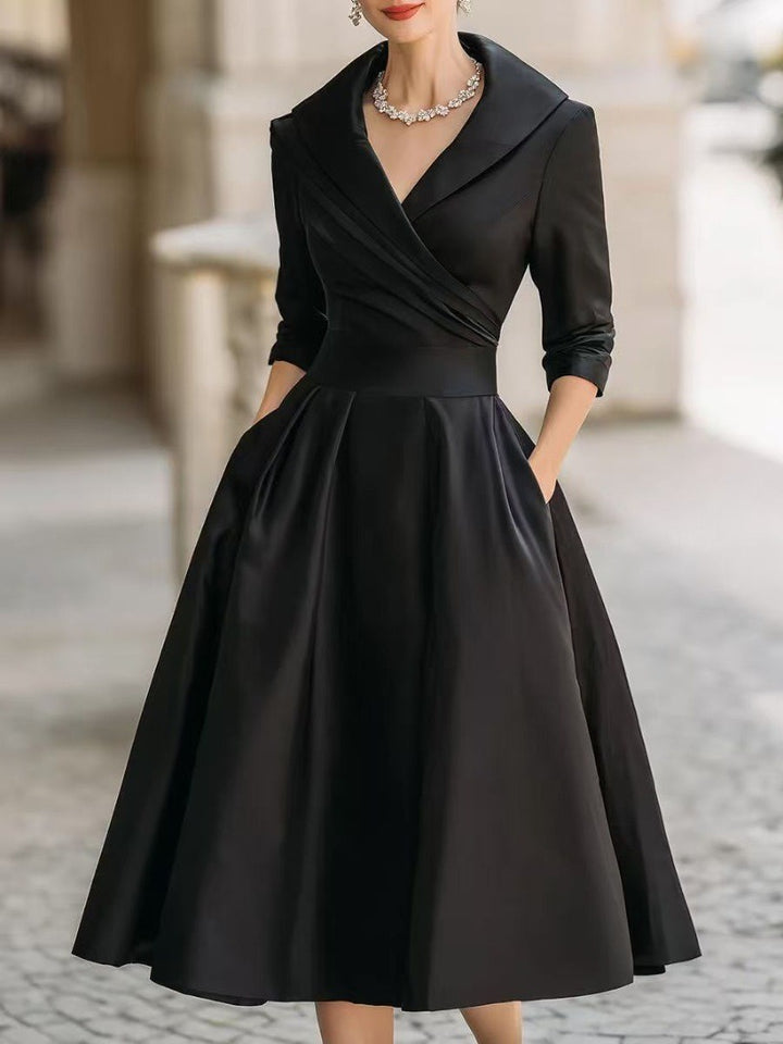 Damen elegantes Wickelkleid mit Schößchen und praktischen Taschen Drune