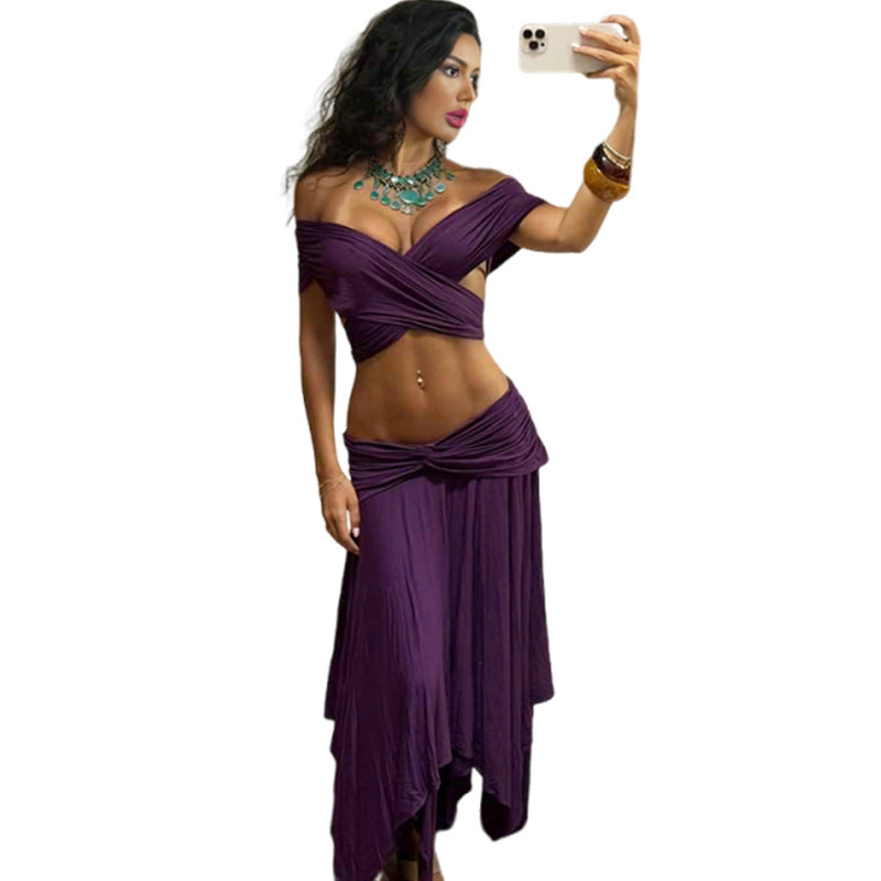 Damen Elegantes Wickelkleid mit raffiniertem Oberteil und fließendem Rock Drune