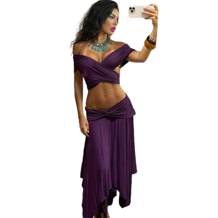 Damen Elegantes Wickelkleid mit raffiniertem Oberteil und fließendem Rock Drune
