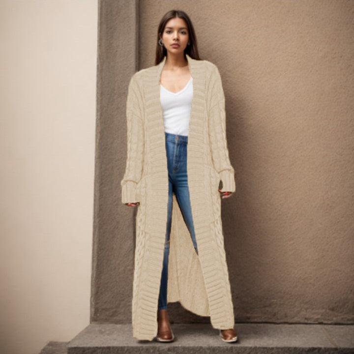 Damen langen Strickcardigan mit hochwertigem Zopfmuster Drune
