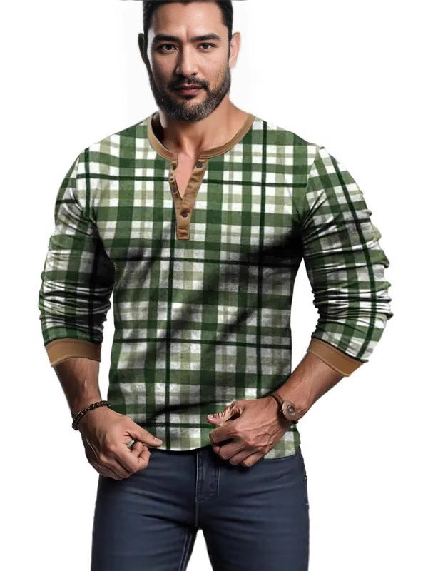 Herren Longsleeve mit modernem Karodesign und Knopfleiste Drune