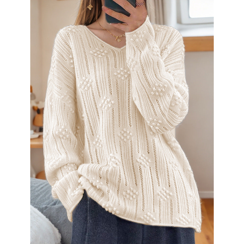 Damen Strickpullover mit detailliertem Muster und V-Ausschnitt Drune