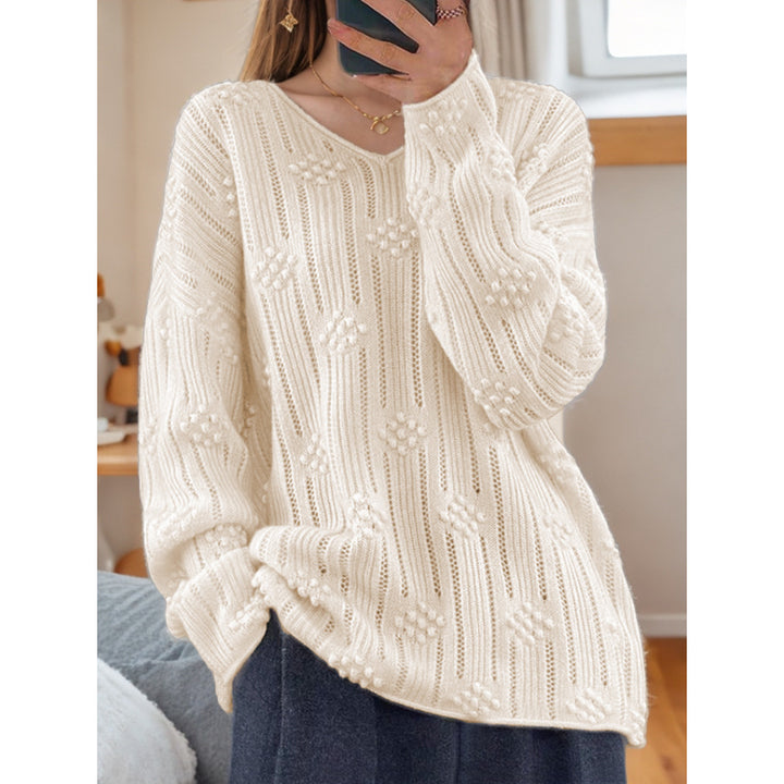 Damen Strickpullover mit detailliertem Muster und V-Ausschnitt Drune
